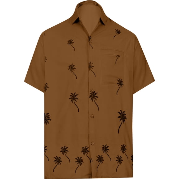 HAPPY BAY Men's Button Down Hawaiian Shirt Stylish Beach Short Sleeves Aloha Party Casual Tops Summer Funky Holidays Shirts XS Brown_W842