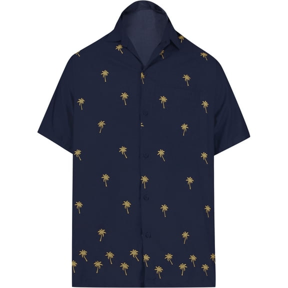 HAPPY BAY Men's Button Down Short Sleeves Casual Hawaiian Shirt Beach Aloha Party Summer Holidays Vacation Shirts For Mens S Navy_AE19