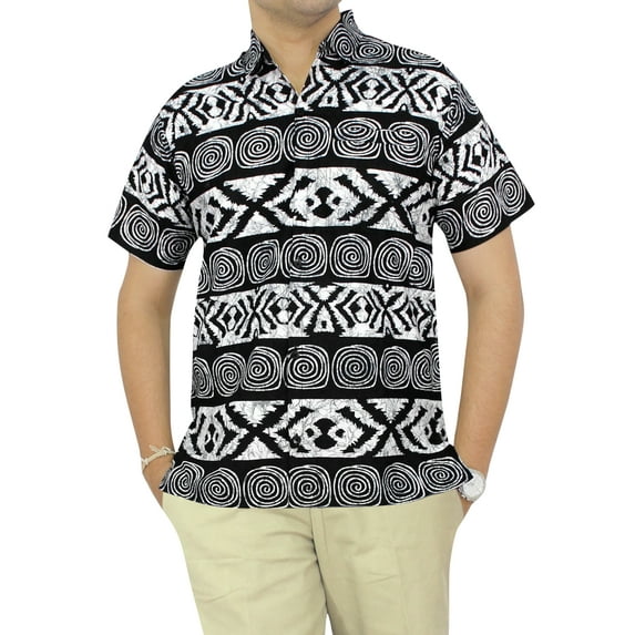 HAPPY BAY Men's Button Down Short Sleeves Casual Hawaiian Shirt Beach Aloha Party Summer Holidays Vacation Shirts For Mens S Spiral Boho Stripes, White