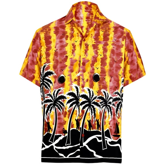 HAPPY BAY Men's Casual Beach Front Pocket Hawaiian Shirts for Men 3XL Squash, Palm Tree Summer Vacation Holiday