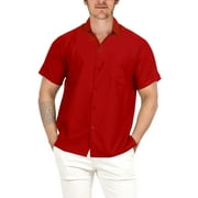 HAPPY BAY Mens Casual Button Down Short Sleeve Dress Work Untucked Shirt Oxford Solid Shirts for Men M Red, Plain