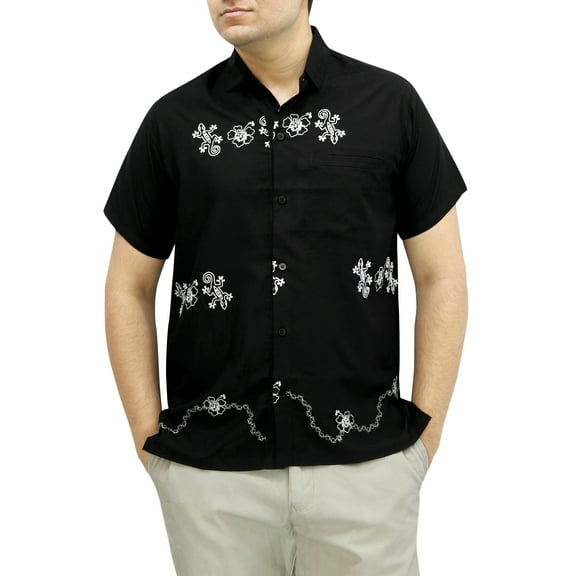 HAPPY BAY Men's Casual Button Down Short Sleeves Hawaiian Shirt Beach Aloha Party Holidays Shirts Summer Stylish Vacation Tops M Black, Floral