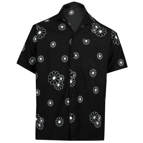 HAPPY BAY Men's Casual Button Down Short Sleeves Hawaiian Shirt Beach Aloha Party Holidays Shirts Summer Stylish Vacation Tops S Black_W867