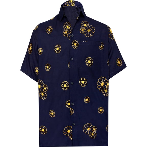 HAPPY BAY Men's Casual Button Down Short Sleeves Hawaiian Shirt Beach Aloha Party Holidays Shirts Summer Stylish Vacation Tops S Denim, Embroidery Floral