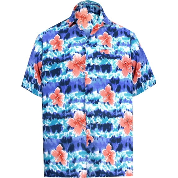 HAPPY BAY Men's Casual Relaxed Beach Short Sleeve Shirts 3XL Indigo, Stripes Summer Vacation Holiday