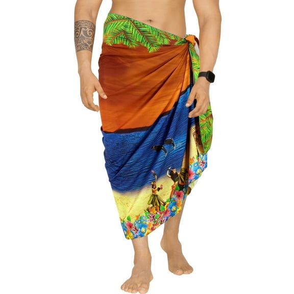 HAPPY BAY Men's Christmas Swim Trunk Swimsuits Sarong Pareo Beach Wrap One Size Aloha, Orange Summer Vacation Party