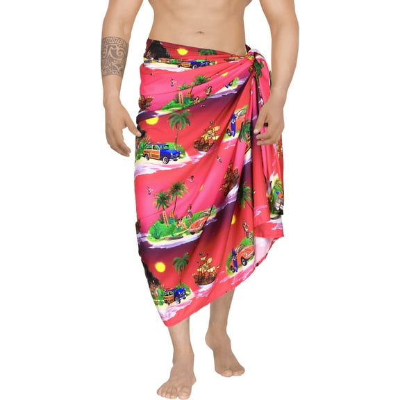 HAPPY BAY Men's Christmas Swim Trunk Swimsuits Sarong Pareo Beach Wrap One Size Fuscia, Holiday Summer Vacation Aloha