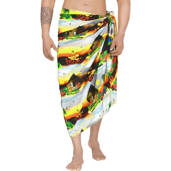 HAPPY BAY Men's Christmas Swim Trunk Swimsuits Sarong Pareo Beach Wrap One Size Multi, Holiday Summer Vacation Party