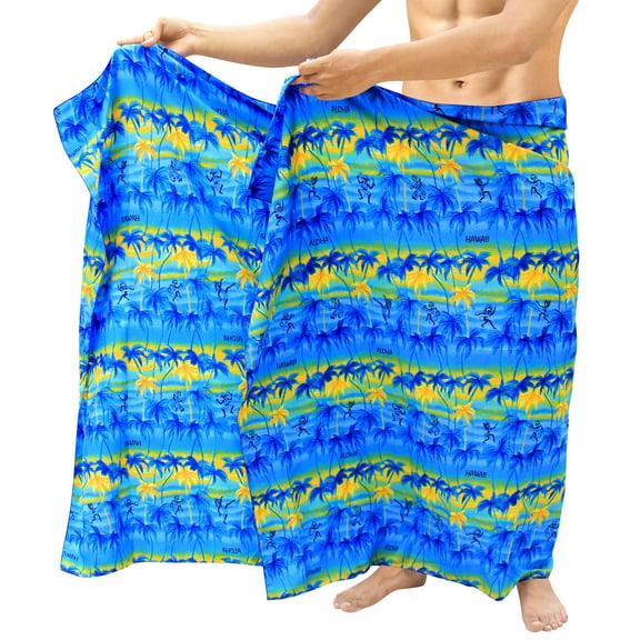 HAPPY BAY Men's Christmas Swim Trunk Swimsuits Sarong Pareo Beach Wrap One Size Navy, Palm Tree Summer Vacation Party