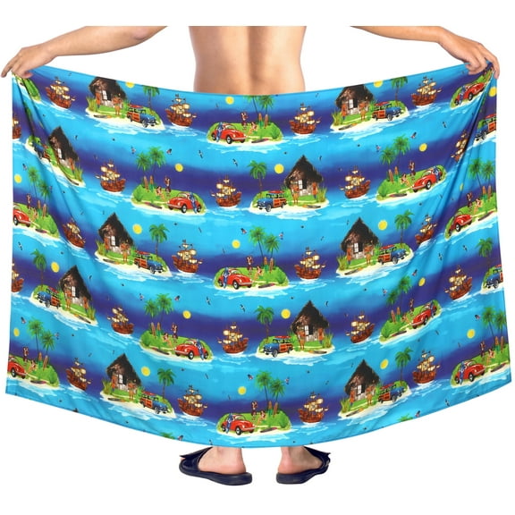 HAPPY BAY Men's Christmas Swim Trunk Swimsuits Sarong Pareo Beach Wrap One Size Sky, Holiday Summer Vacation Party