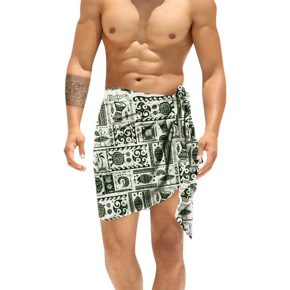 HAPPY BAY Men's Cover Up Standard Summer Long Pareo Casual Beachwear for Men Holidays Beach Wrap Lava Lava Vacation Swimwear One Size Geometric Collage, Black For Dad
