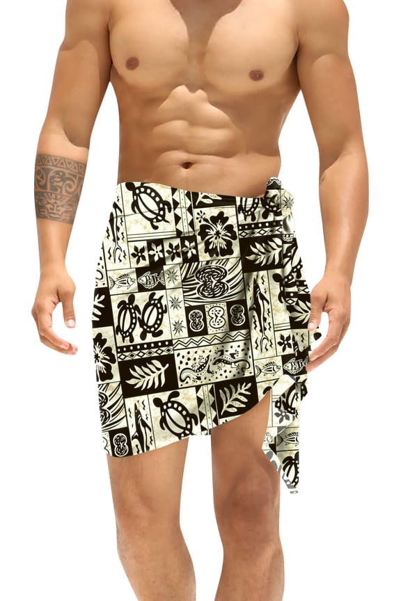 Men's Cover Up Standard Summer Long Pareo Casual Beachwear for Men Holidays Beach Wrap Lava Lava Vacation Swimwear One Size Tropical, Black