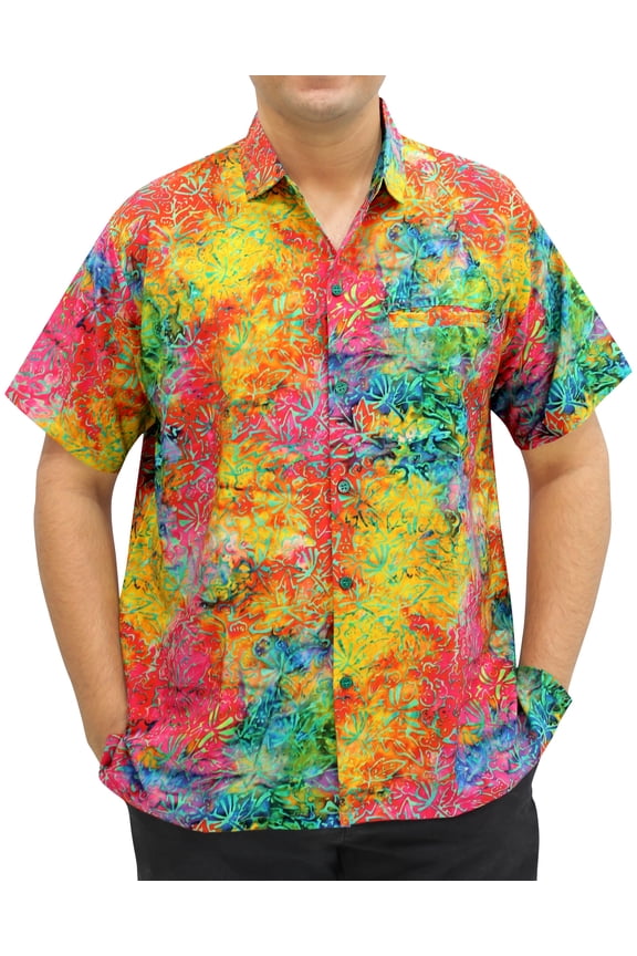 Men's Exotic Beach Button Down Hawaiian Shirts M Rainbow, Canvas Pattern Summer Vacation Holiday