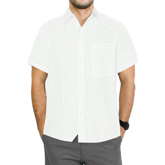 HAPPY BAY Men's Exotic Beach Hawaiian Spread Collar Shirt XL White-AA175 Summer Vacation Holiday