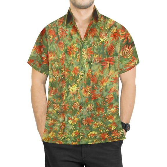 HAPPY BAY Men's Fashion Beach Party Short Sleeves Casual Shirts S Thin Leaves, Green Summer Vacation Holiday