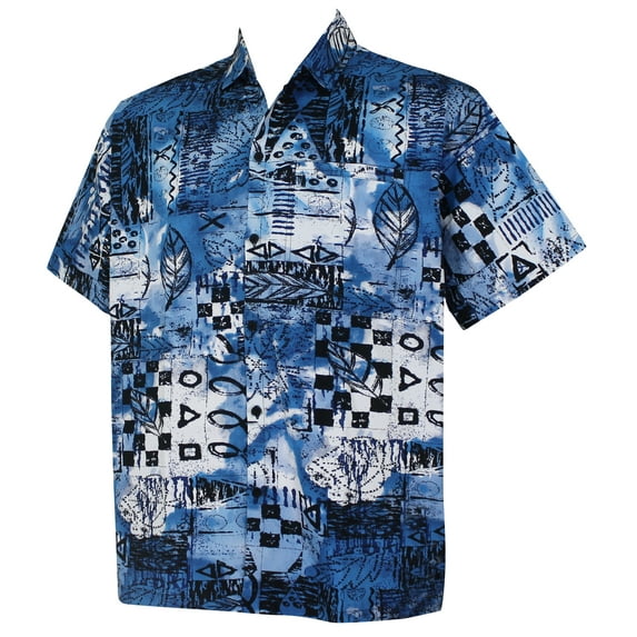 HAPPY BAY Men's Funky Beach Hawaiian Button up Casual Shirt L Blue-W425 Summer Vacation Holiday
