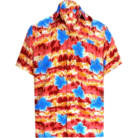 HAPPY BAY Men's Funky Beach Party Tropical Floral Shirts Short Sleeve Button Down Hawaiian Shirt for Men S Coral, Flower Stripes
