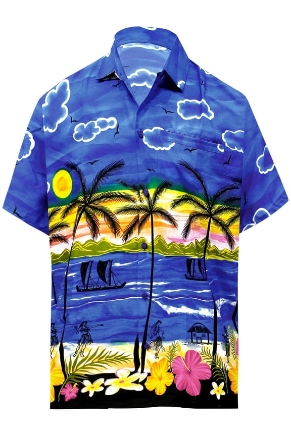 Men's Funky Beach Tropical Party Shirts Short Sleeve Button Down Hawaiian Shirt for Men M Royal, Sunset Clouds