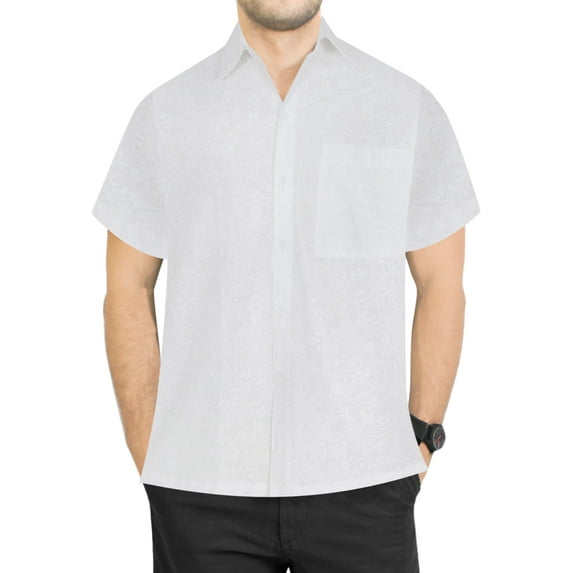 HAPPY BAY Men's Funny Beach Front Pocket Casual Shirts XXL White, Swiss Scrolls Summer Vacation Holiday