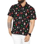 HAPPY BAY Mens Funny Beach Short Sleeve Ugly Christmas Tree Party Dress Shirt Vacation Funny Hawaiian Santa Gifts Shirts for Men XXL Xmas Theme, Black