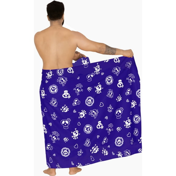HAPPY BAY Men's Costumes Swimsuit Pareo Swim Trunks Swimwear Full Mens Beach Summer Sarong One Size Clip Art Skull, Royal Blue