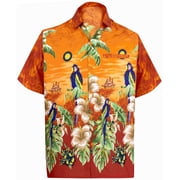 HAPPY BAY Mens Hawaii Cruise Short Sleeve Button Down Shirt Aloha Beach Party Shirts Holiday Tops Hawaiian Shirt For Men XS Tropical Parrot, Orange