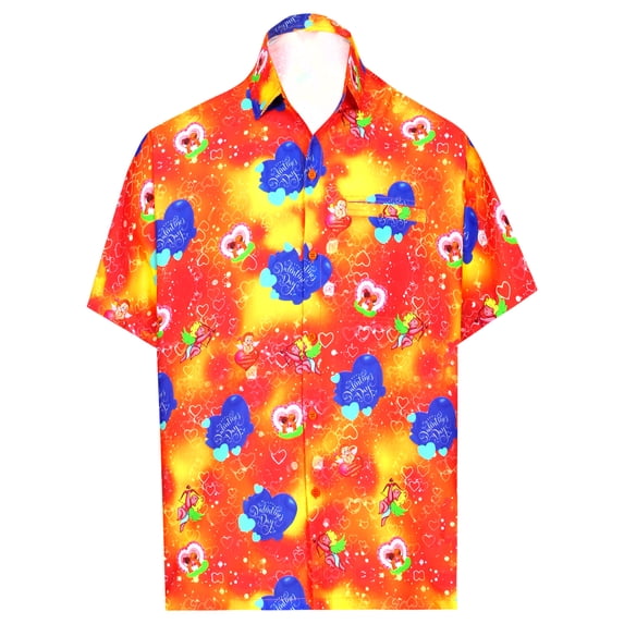 HAPPY BAY Men's Hawaiian Shirt Camp Beach Shirts Casual Button Down Short Sleeve Shirts for Men L Valentine Hearts, Orange Summer