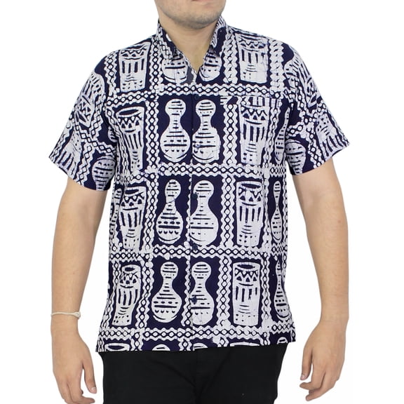 HAPPY BAY Men's Hawaiian Shirt Camp Beach Shirts Casual Short Sleeve Button Down Collar Shirts for Men XL Vintage Peanuts Drums, Blue