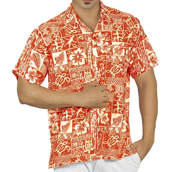 HAPPY BAY Men's Hawaiian Shirt Floral Beach Shirts Casual Short Sleeve Button Down Untuckit Shirts for Men XXL Tropical, Red