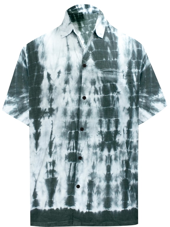 Men's Hawaiian Shirt Luau Beach Shirts Casual Short Sleeve Button Down Collar Shirts for Men XS Sage, Stripped Tie Dye