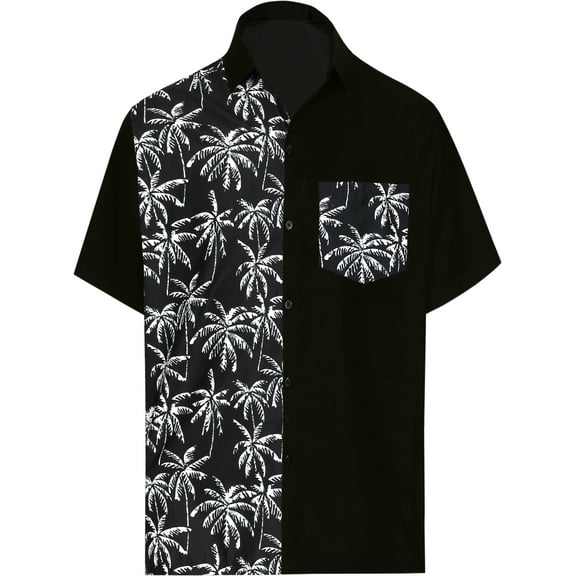 HAPPY BAY Men's Hawaiian Shirt Solid Beach Shirts Casual Button Down Short Sleeve Dress Shirts for Men M Palm Plain, Black