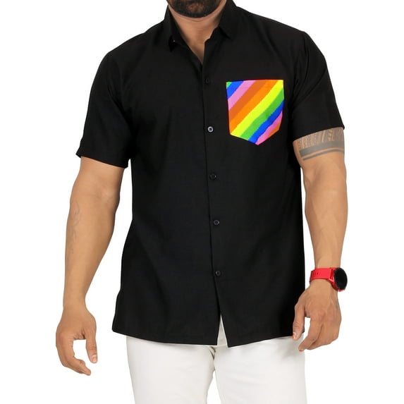 HAPPY BAY Men's Hawaiian Shirt Solid Beach Shirts Casual Button Down Short Sleeve Dress Shirts for Men XL Ink, Plain