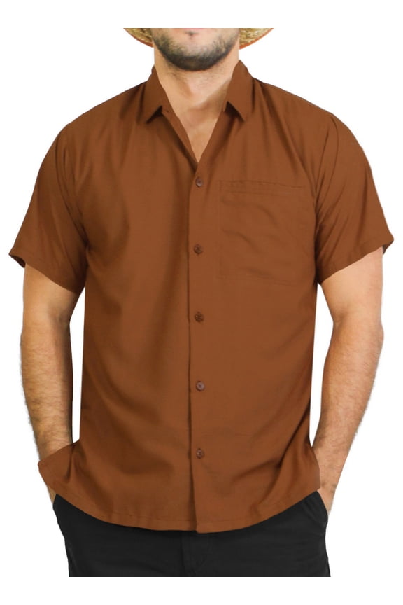 Men's Hawaiian Shirt Solid Beach Shirts Casual Button Up Short Sleeve Shirts for Men S Brown, Plain