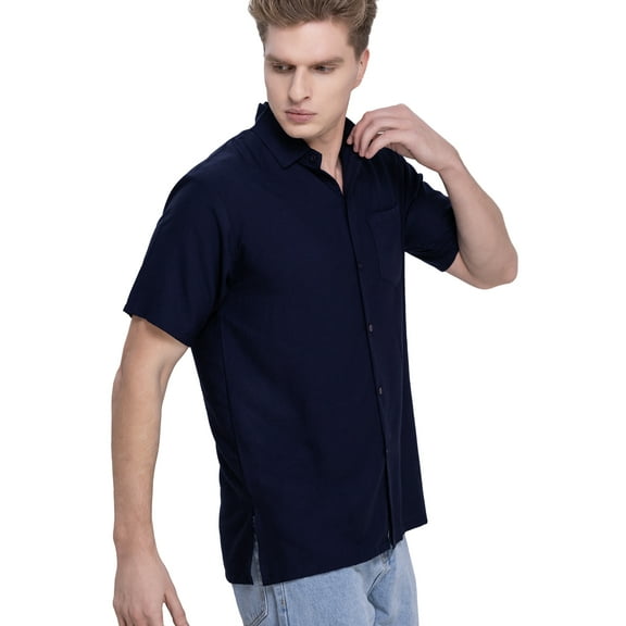 HAPPY BAY Men's Hawaiian Shirt Solid Beach Shirts Casual Button Up Short Sleeve Shirts for Men S Navy, Plain