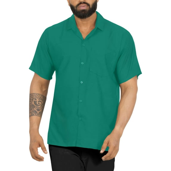 HAPPY BAY Men's Hawaiian Shirt Solid Beach Shirts Casual Button Up Short Sleeve Shirts for Men S Teal, Plain