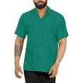 thumbnail image 1 of HAPPY BAY Men's Hawaiian Shirt Solid Beach Shirts Casual Button Up Short Sleeve Shirts for Men XS Teal, Plain, 1 of 6