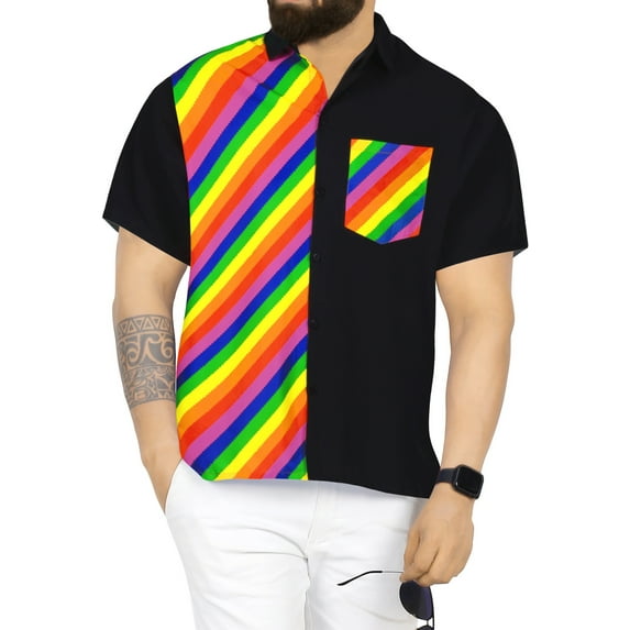 HAPPY BAY Men's Hawaiian Shirt Solid Beach Shirts Casual Short Sleeve Button Down Collar Shirts for Men 4XL Mismatch, Stripes