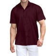 thumbnail image 1 of HAPPY BAY Men's Hawaiian Shirt Solid Casual Short Sleeve Button Down Beach Shirts for Men 3XL Maroon, Plain, 1 of 6