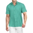thumbnail image 1 of HAPPY BAY Men's Hawaiian Shirt Solid Casual Short Sleeve Button Down Beach Shirts for Men XL Shamrock Green, Plain, 1 of 6