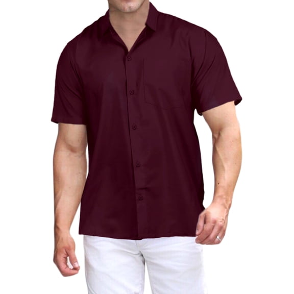 HAPPY BAY Men's Hawaiian Shirt Solid Casual Short Sleeve Button Down Beach Shirts for Men XXL Maroon, Plain