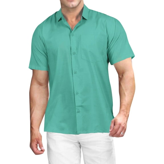 HAPPY BAY Men's Hawaiian Shirt Solid Casual Short Sleeve Button Down Beach Shirts for Men XXL Shamrock Green, Plain