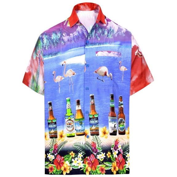HAPPY BAY Men's Hawaiian Shirt Tropical Flamingo Beach Shirts Casual Button Down Short Sleeve Dress Shirts for Men XS Booze, Maroon