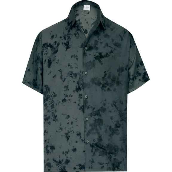 HAPPY BAY Men's Hawaiian Shirt Tropical Floral Beach Shirts Casual Button Down Short Sleeve Dress Shirts for Men XS Silver, Crumple Tie Dye