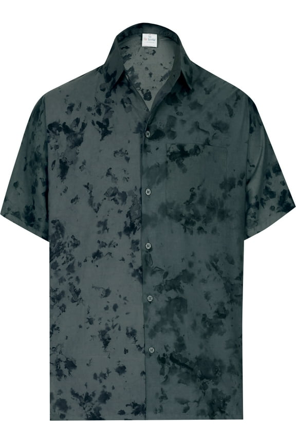 Men's Hawaiian Shirt Tropical Floral Beach Shirts Casual Button Down Short Sleeve Dress Shirts for Men XS Silver, Crumple Tie Dye