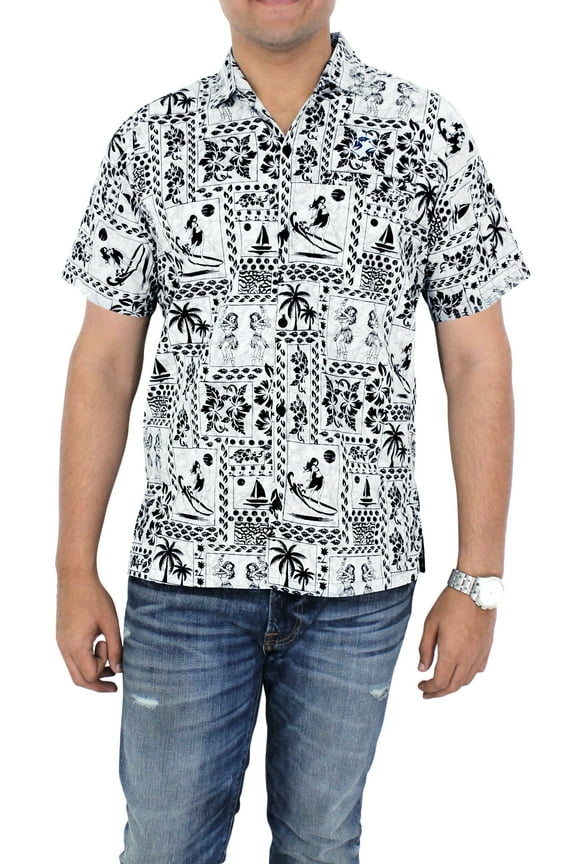 Men's Hawaiian Shirt Tropical Floral Beach Shirts Casual Button Down Short Sleeve Shirts for Men S Girly Hawaii Dance, Multicoloured