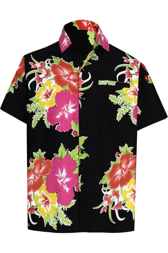 Men's Hawaiian Shirt Tropical Floral Beach Shirts Casual Button Up Short Sleeve Shirts for Men S Retro Hibiscus, Pink