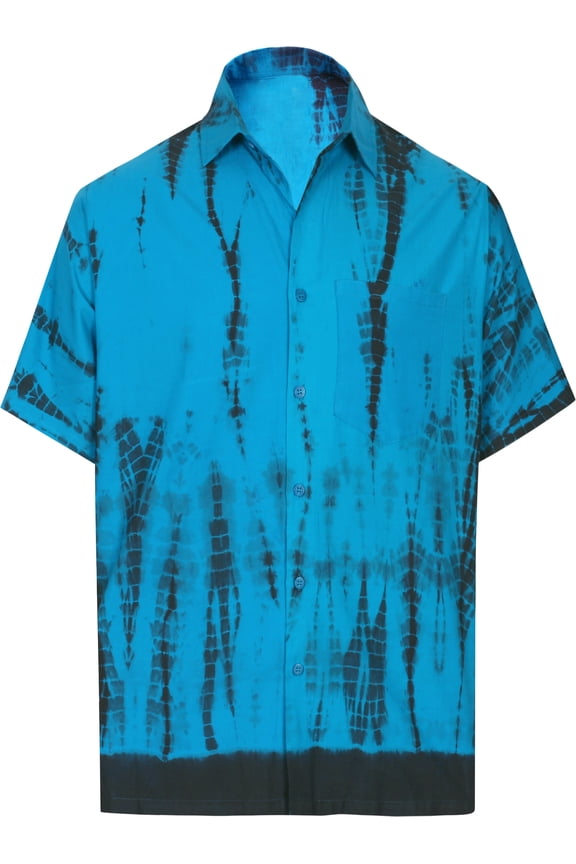 Men's Hawaiian Shirt Tropical Floral Beach Shirts Casual Short Sleeve Button Down Untuckit Shirts for Men M Teal, Stripped Tie Dye