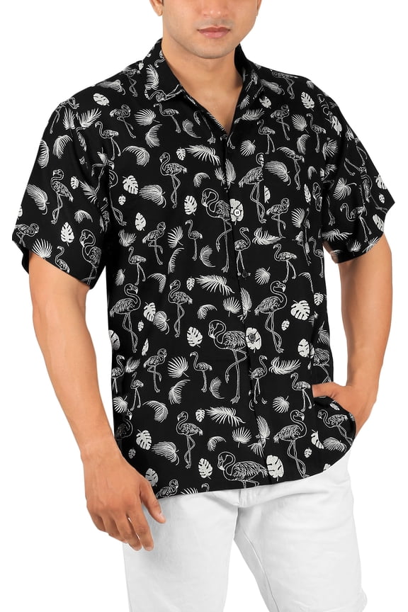Men's Hawaiian Shirt Tropical Floral Casual Short Sleeve Button Down Beach Shirts for Men Summer 3XL Metal, Leaves