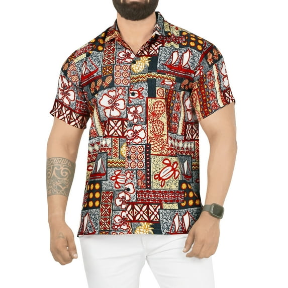 HAPPY BAY Men's Hawaiian Shirt Vacation Beach Shirts Casual Button Down Short Sleeve Shirts for Men M Geometric Prints, Grey