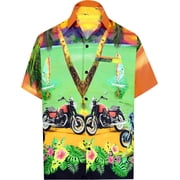 HAPPY BAY Mens Hawaiian Shirt Vacation Beach Shirts Casual Button Down Short Sleeve Shirts for Men XS Motorcycle Bike, Orange
